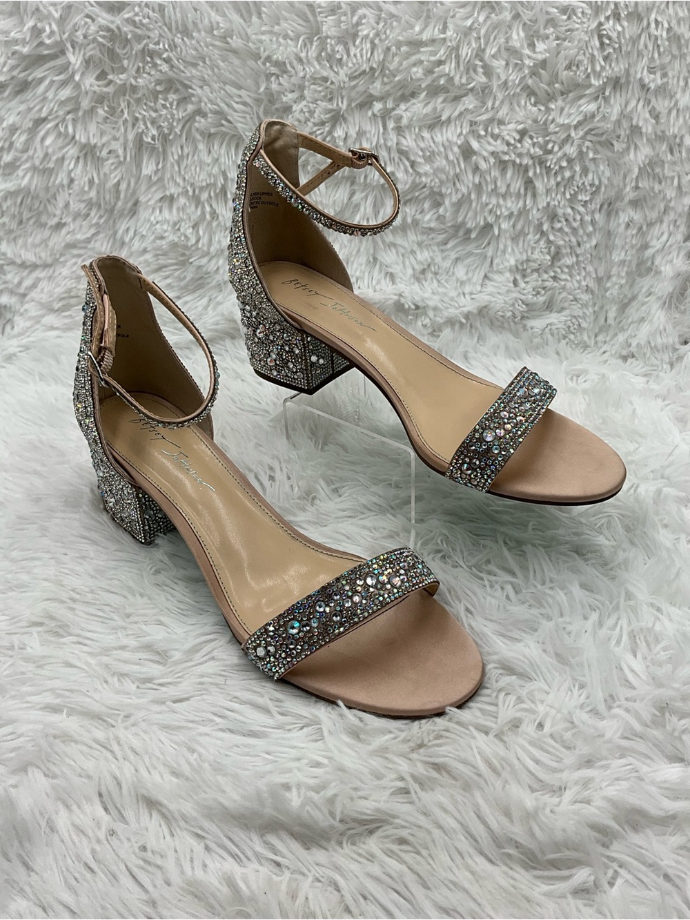 Betsey Johnson Mari Heels Size 11W Crystal-Embellished Block Heel Sandals